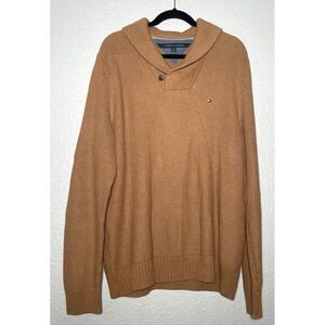 Tommy Hilfiger Pullover Sweater Men's XL Brown Knit Shawl Collar